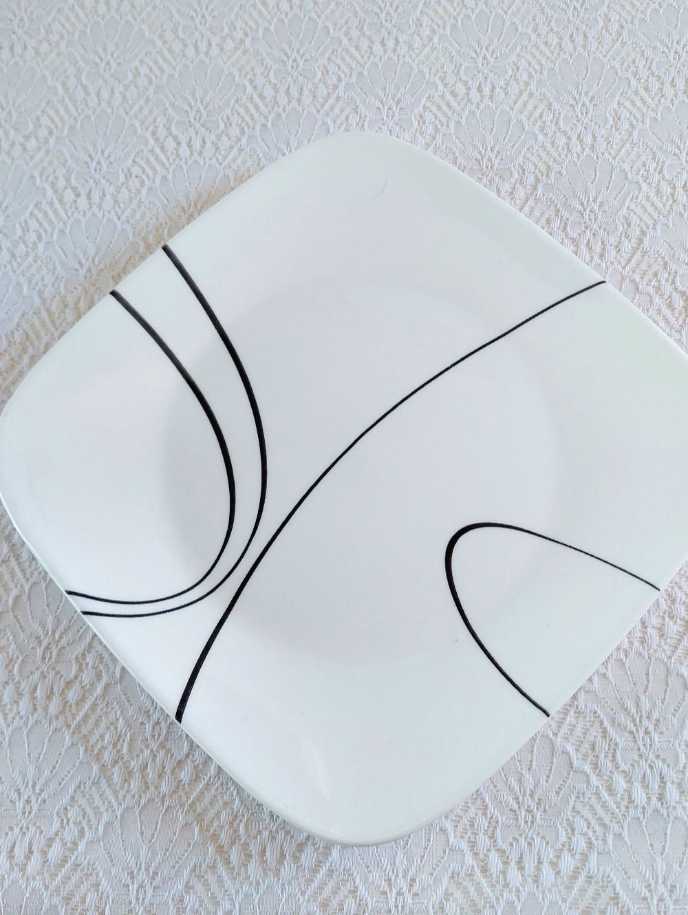 Corelle Simple Lines Square Plates (Set of 2), 10.5" Vitrelle Glass Black White
